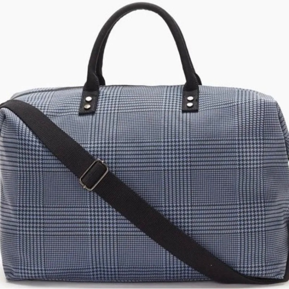 NEW Lulu Dharma Blue and Black Frasier Plaid Weekender Bag Unisex